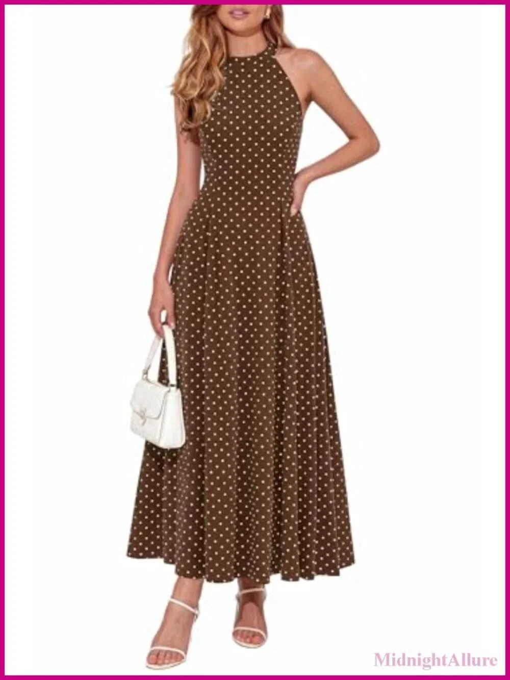 Sleeveless Halter Maxi Sundress with Pockets Flowy A-Line